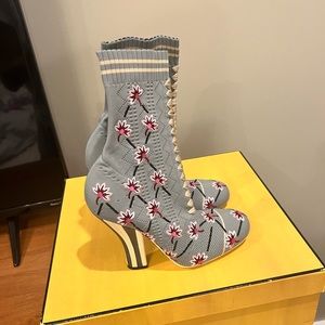 Fendi embroidered floral sock boot